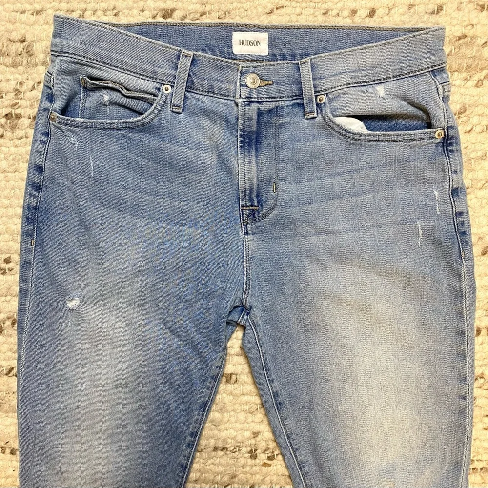 Hudson Light Wash Distressed Slim Straight Jeans, Size 34